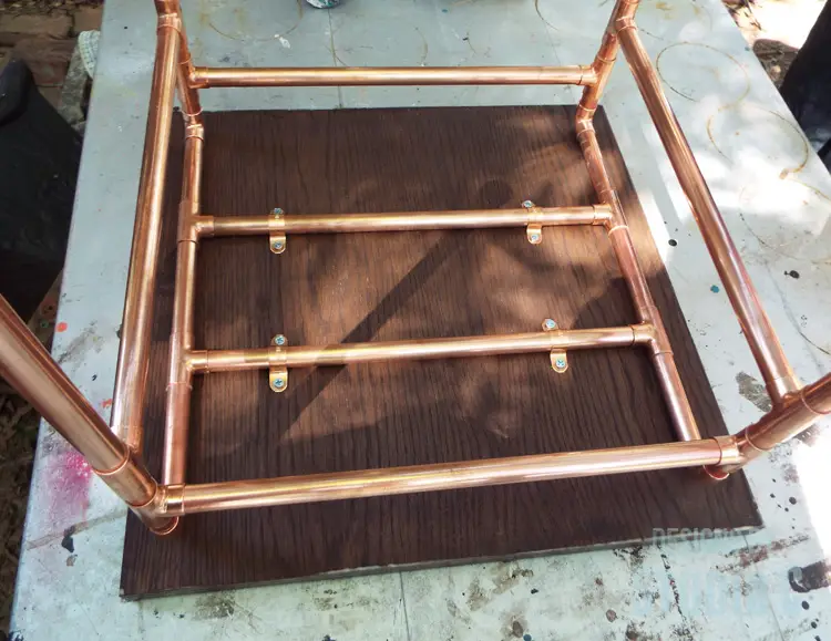 DIY Copper Pipe End Table with a Wood Top - Secured Top