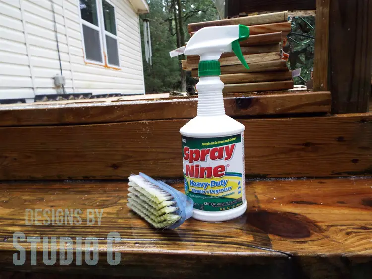 cleaning old treated wood with Spray Nine