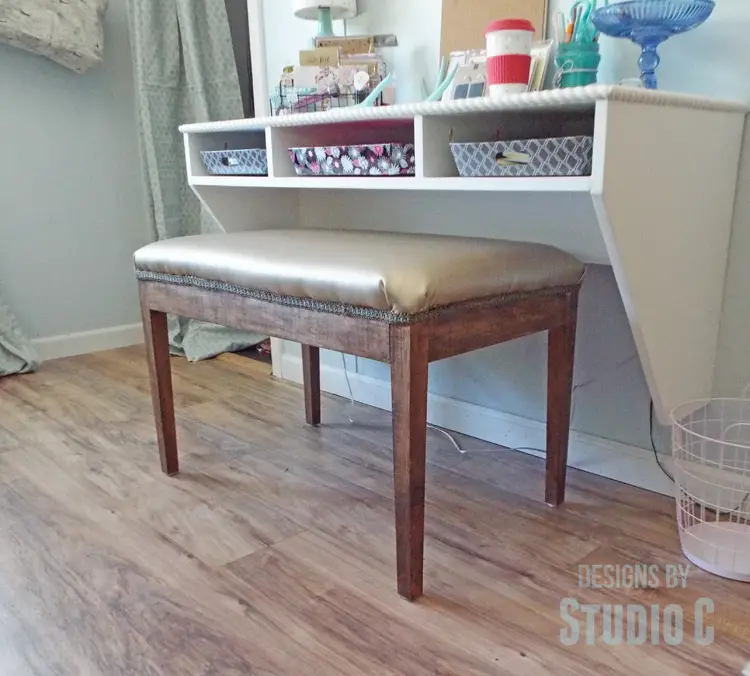 DIY Furniture Plans to Build an Upholstered Bench with Tapered Legs - Completed with Desk