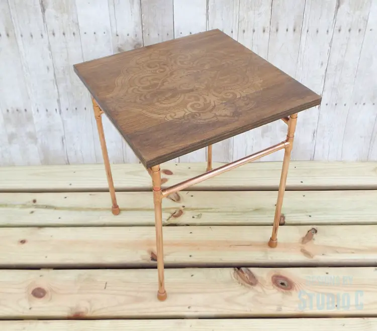 DIY Copper Pipe End Table with a Wood Top - Completed View