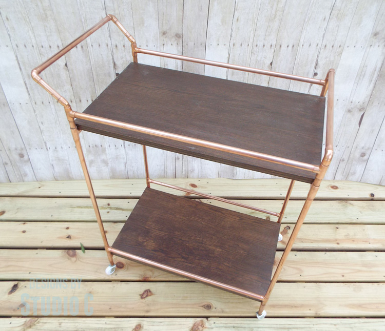 DIY Copper Pipe Bar Cart with Wood Shelves - Completed Cart