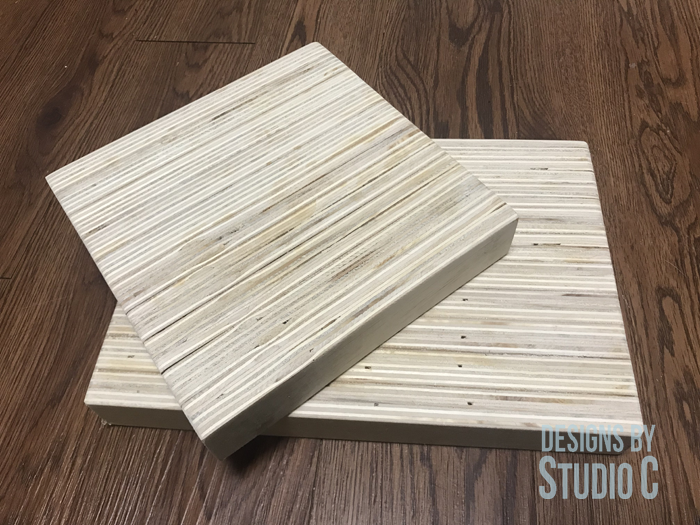 DIY Plywood End Grain Trivets stacked on a table