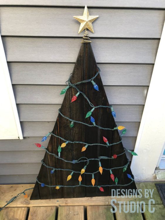 wooden Christmas tree lights