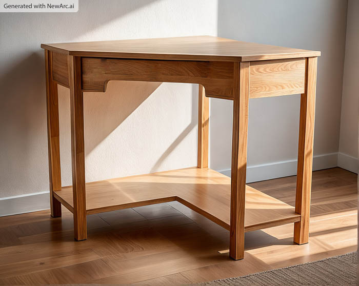 build a plain corner desk AI image showing finished project