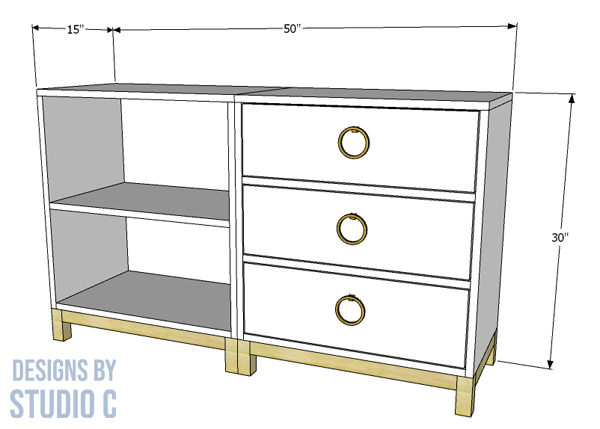 Blaire 50 Double 3-Drawer Storage with Shelves