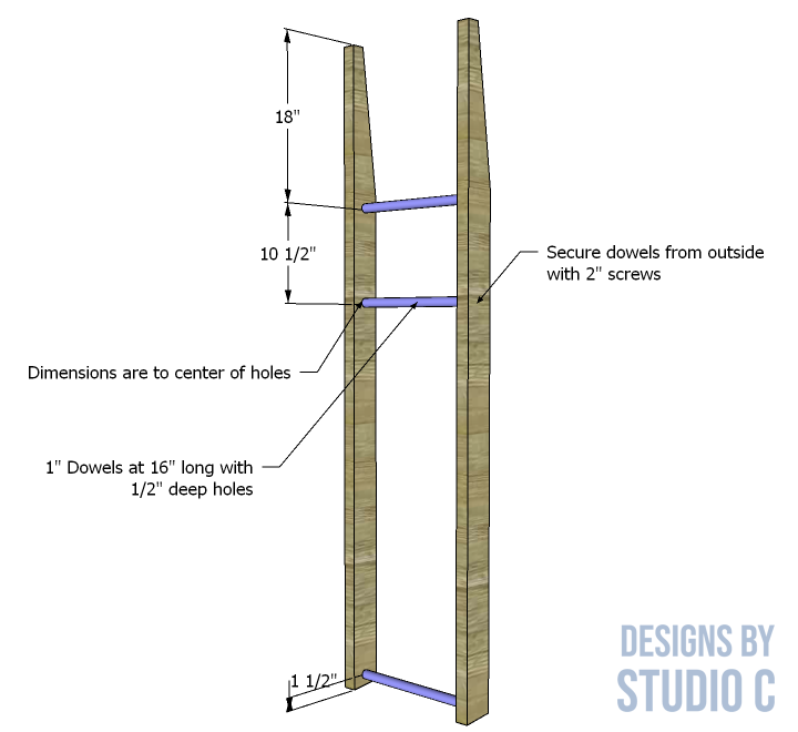 build leaning storage rack hamper dowels