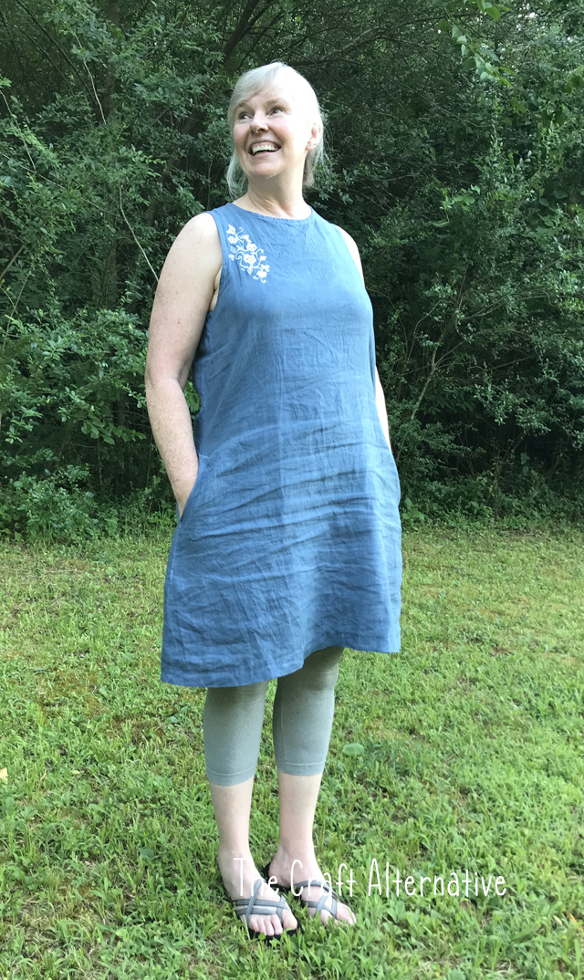 making Mona Trapeze Dress linen front view