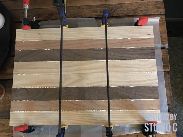 diy cutting board kit clamped with glue
