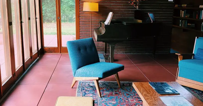 mid century modern color palette blue chair