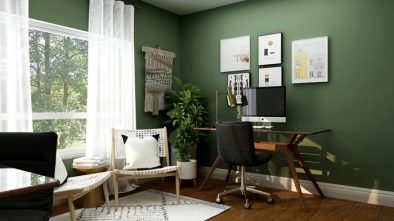 designing the perfect home office desk in corner with green walls