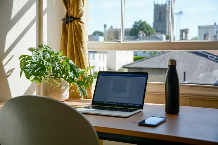 designing the perfect home office laptop computer on desk with plant