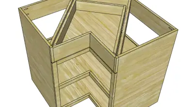 build a corner base cabinet with drawer top view