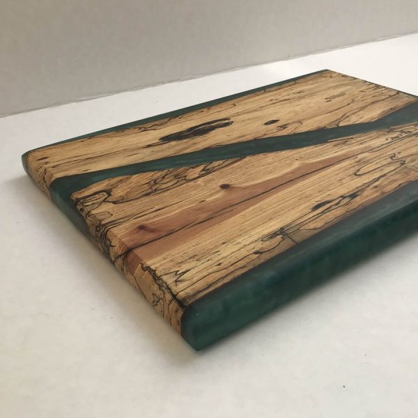 wood resin serving board green edge view