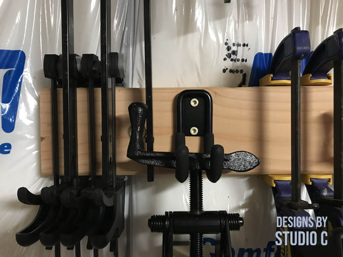 DIY clamp organizer rubber hook used to hang longer clamps