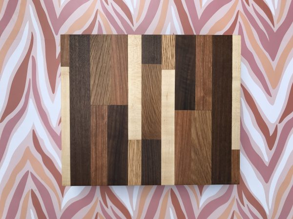 small hardwood chopping board patchwork top view