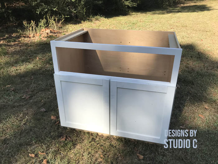 how to make a work table out of a base cabinet reinstalled apron pieces