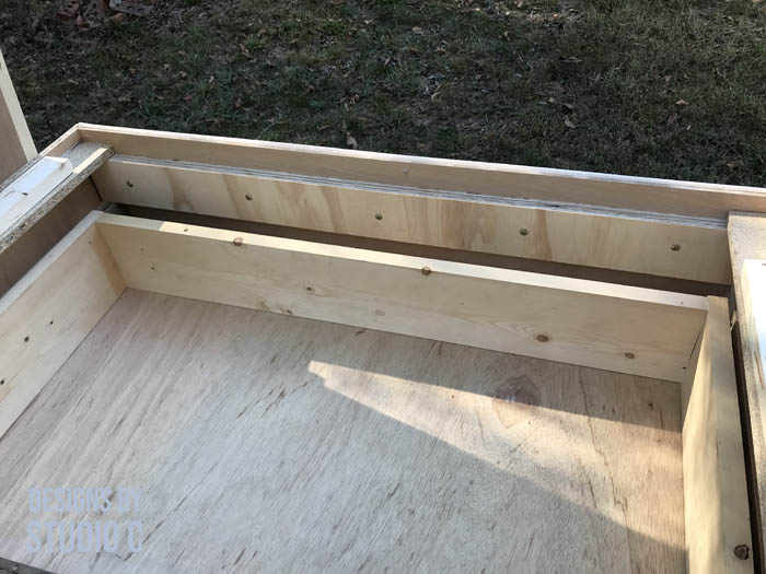 how to make a work table out of a base cabinet reinforced inside of back for drop leaf hardware