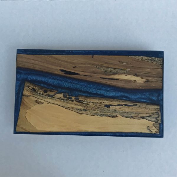 wood and resin serving boards blue top view