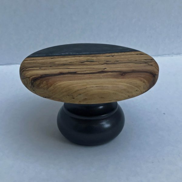 wood and resin cake serving stands small side view