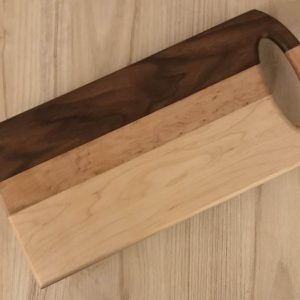 hardwood serving board with oval handle overall view