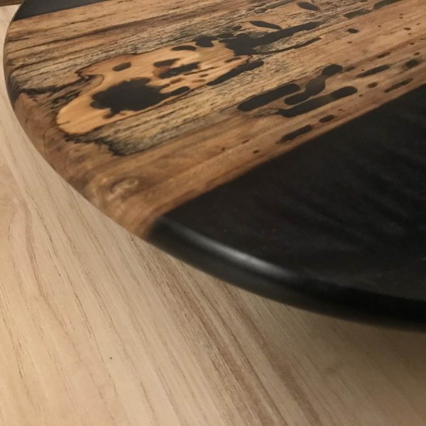 round wood resin serving board edge view