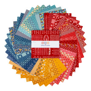 Lori Holt Americana 10 inch stacker fabric precut fanned to show each print