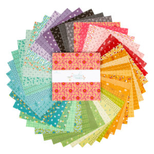 Lori Holt Gentler Times 10 inch stacker fabric fanned out for display