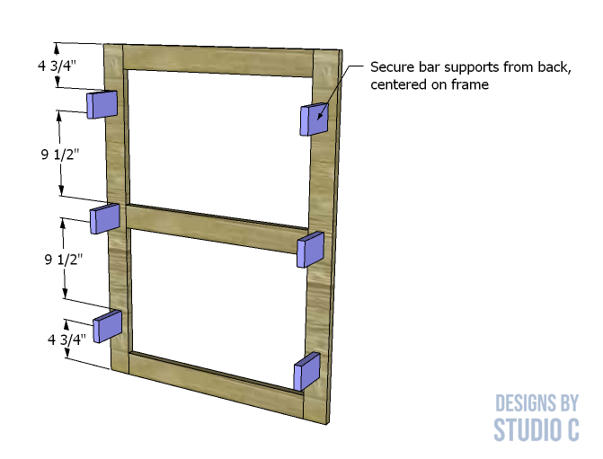 build a wall mounted blanket ladder drawing showing bar support placement on frame