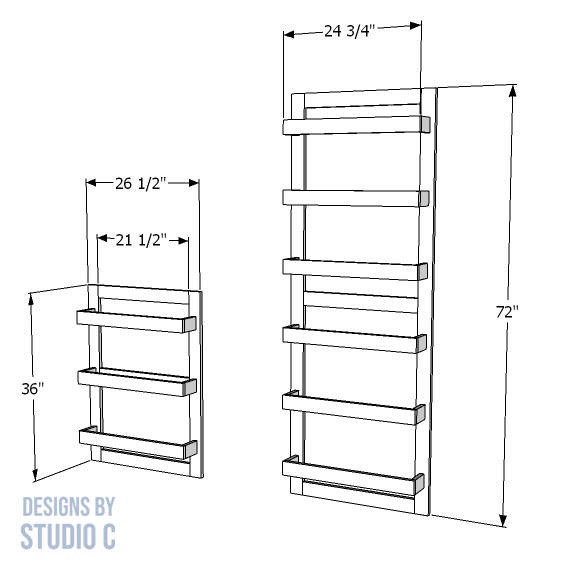 build a wall mounted blanket ladder drawing showing item in different heights