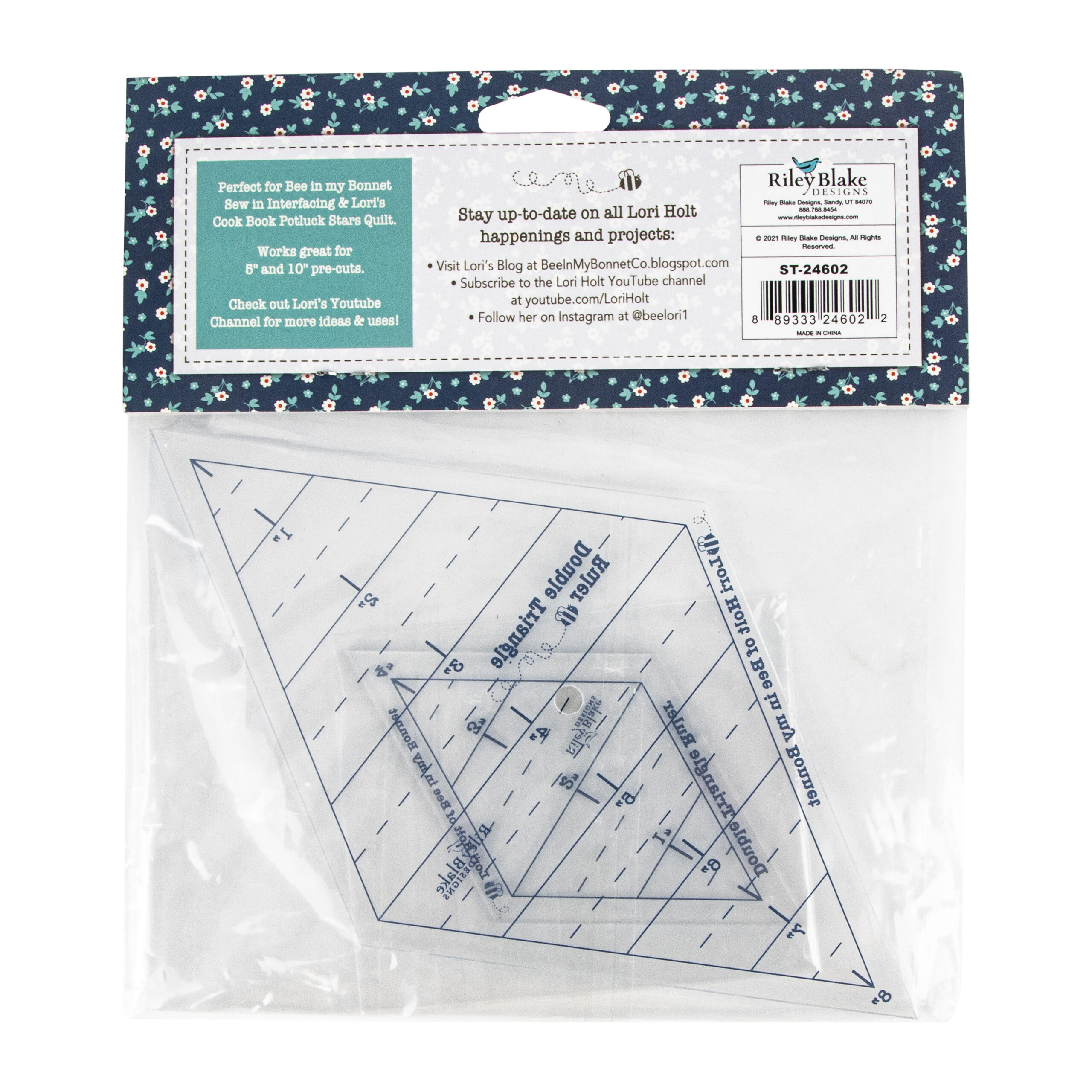 lori holt double triangle ruler set packaging back